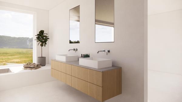Bad mit eckigen Aufsatzwaschbecken - 580 x 370 mm