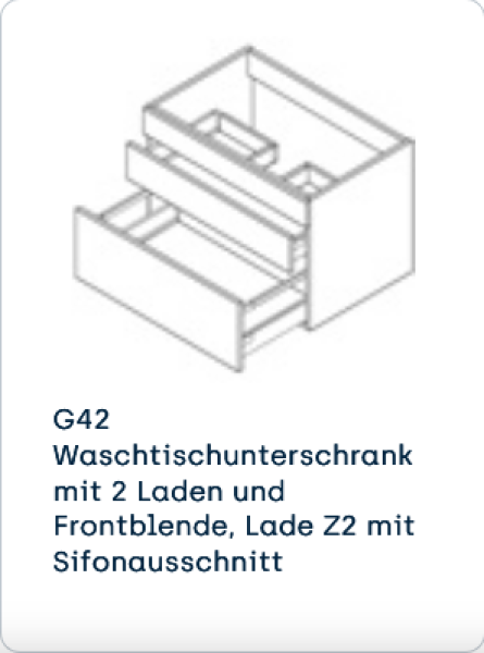 G42 mit zwei Schubladen und Frontblende, Lade oben mit Sifonausschnitt